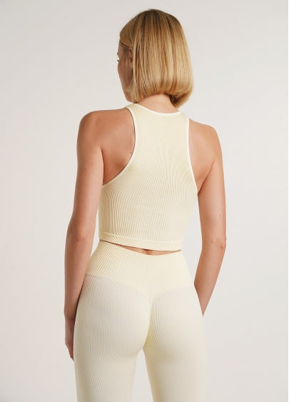 Seamless Ribbed Halter Crop Top in Vanilla