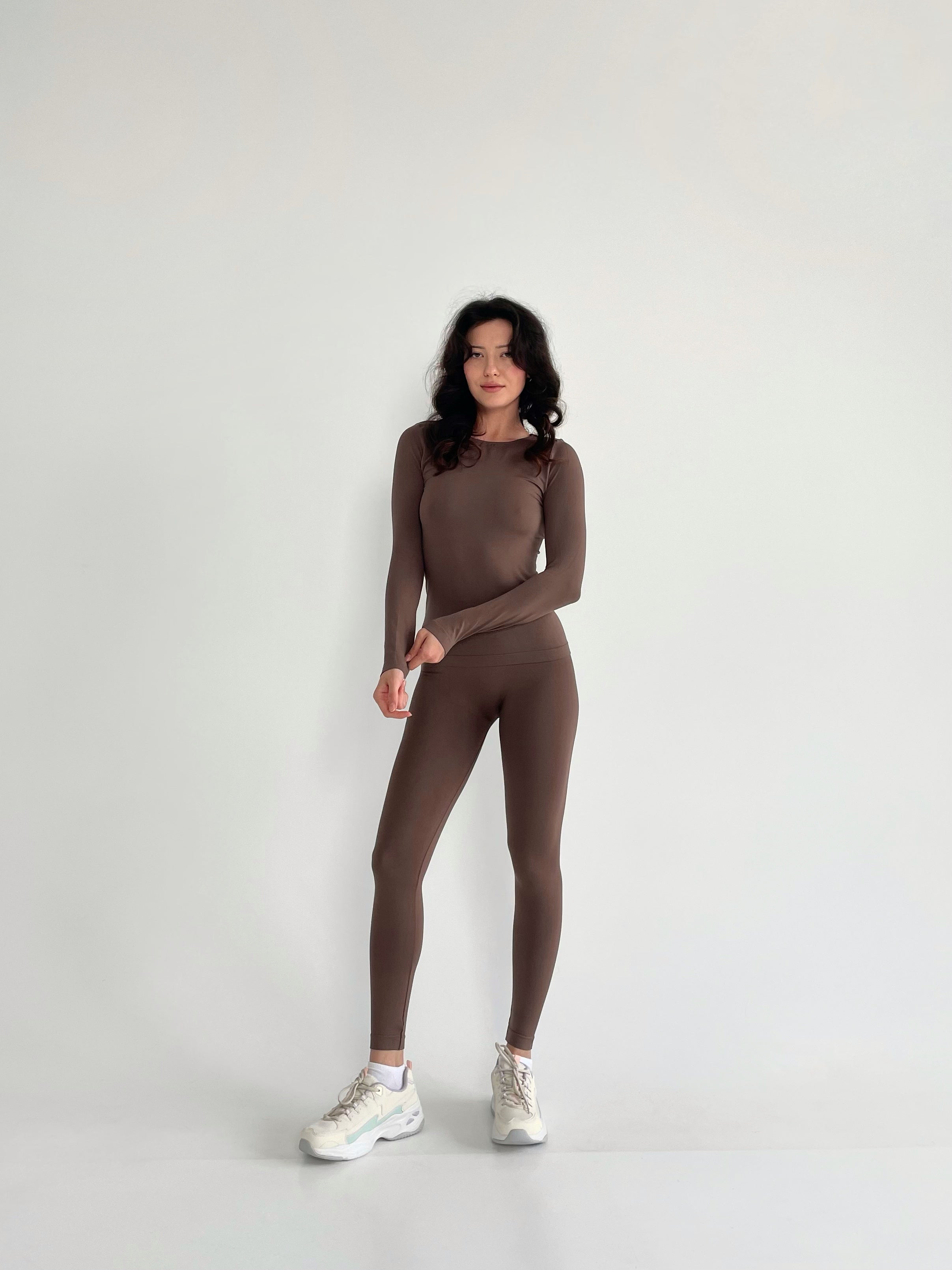 Seamless Long Sleeve Top in Brown