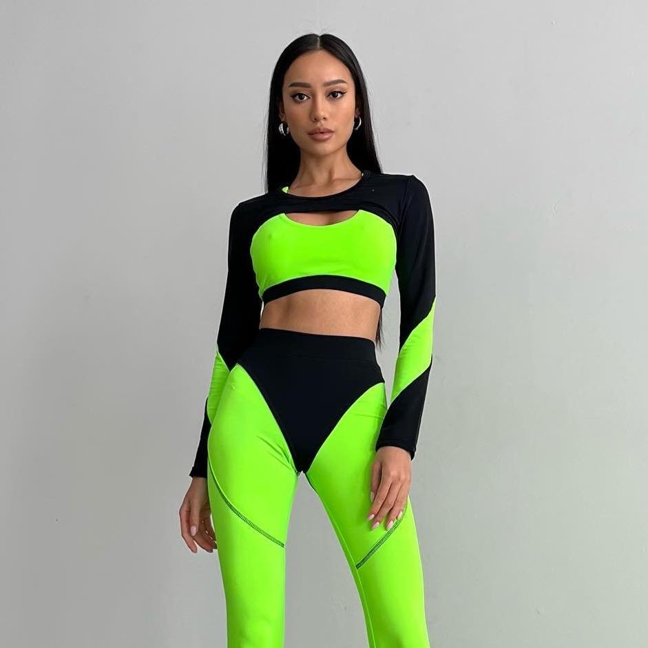 GalaxyX Contrasting Insert Long Sleeve Shrug in Neon Green