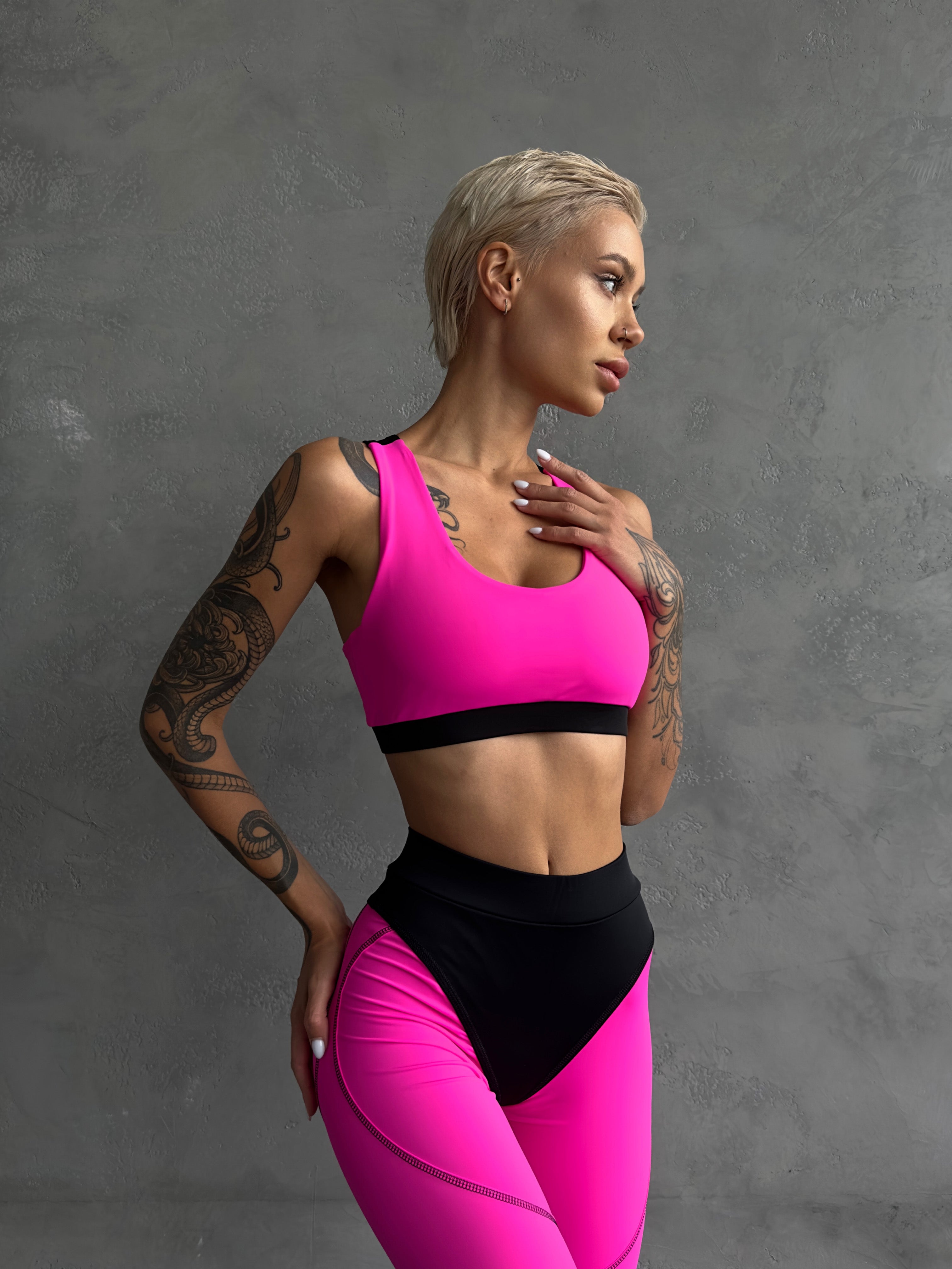 Galaxy Racerback Sports Bra in Neon Pink