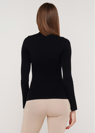 Seamless Turtleneck Long Sleeve Top in Black