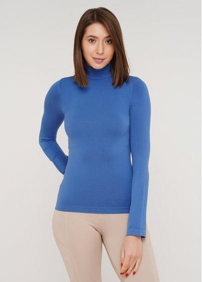 Seamless Turtleneck Long Sleeve Top in Slate Blue