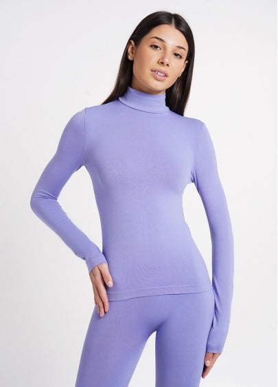 Seamless Turtleneck Long Sleeve Top in Violet