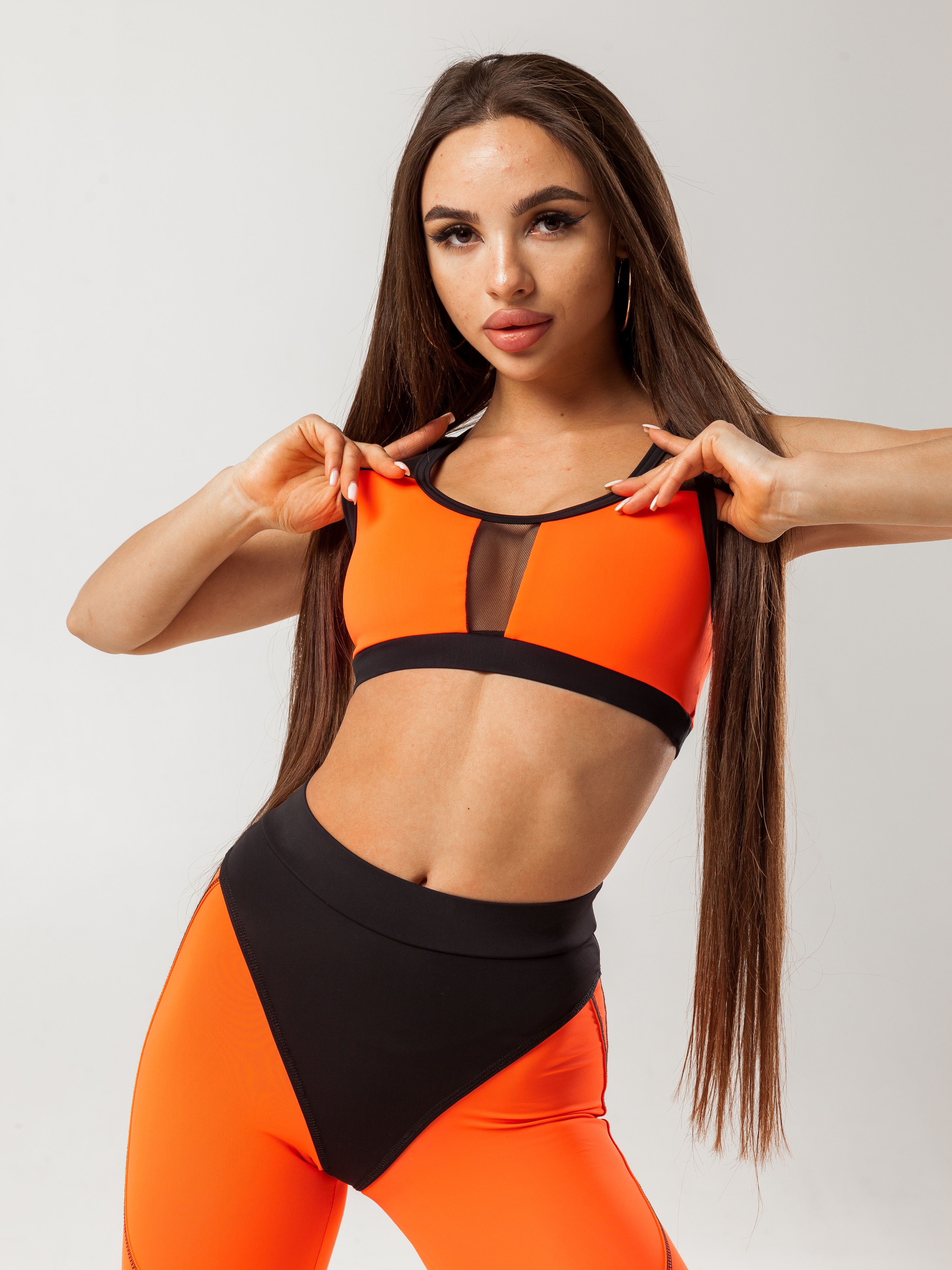 GalaxyX Mesh Insert Sports Bra in Neon Orange