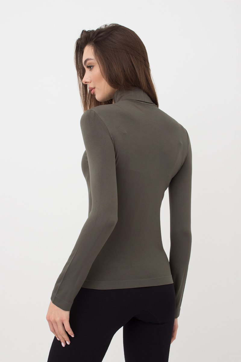 Seamless Turtleneck Long Sleeve Top in Khaki