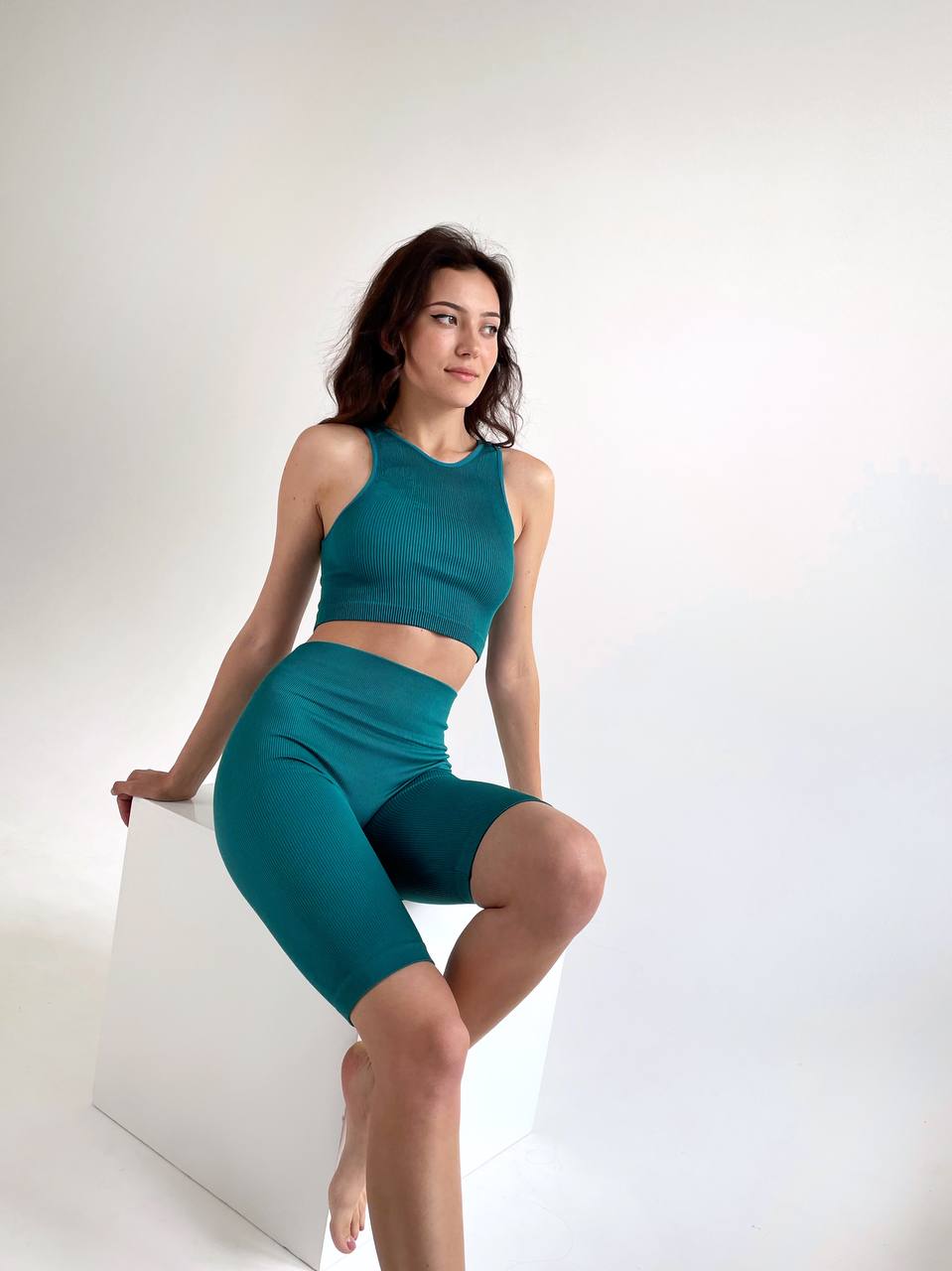 Seamless Ribbed One Size Bike Shorts in Emerald