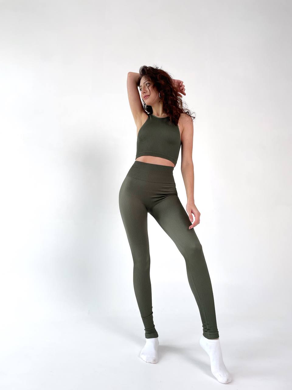 Seamless Ribbed Scrunch Leggings in Khaki