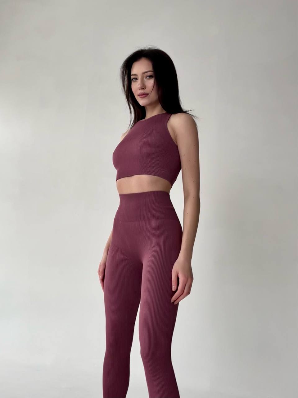 Seamless Ribbed Scrunch Leggings in Dusk Pink