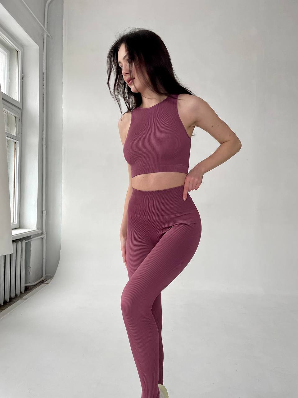 Seamless Ribbed Scrunch Leggings in Dusk Pink