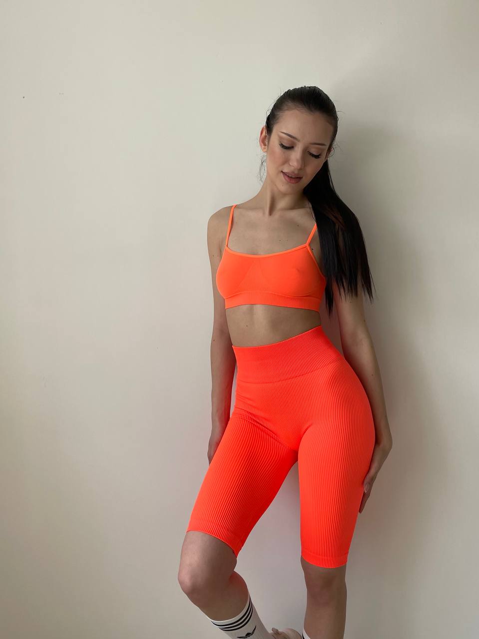 Seamless Ribbed One Size Bike Shorts in Neon Orange