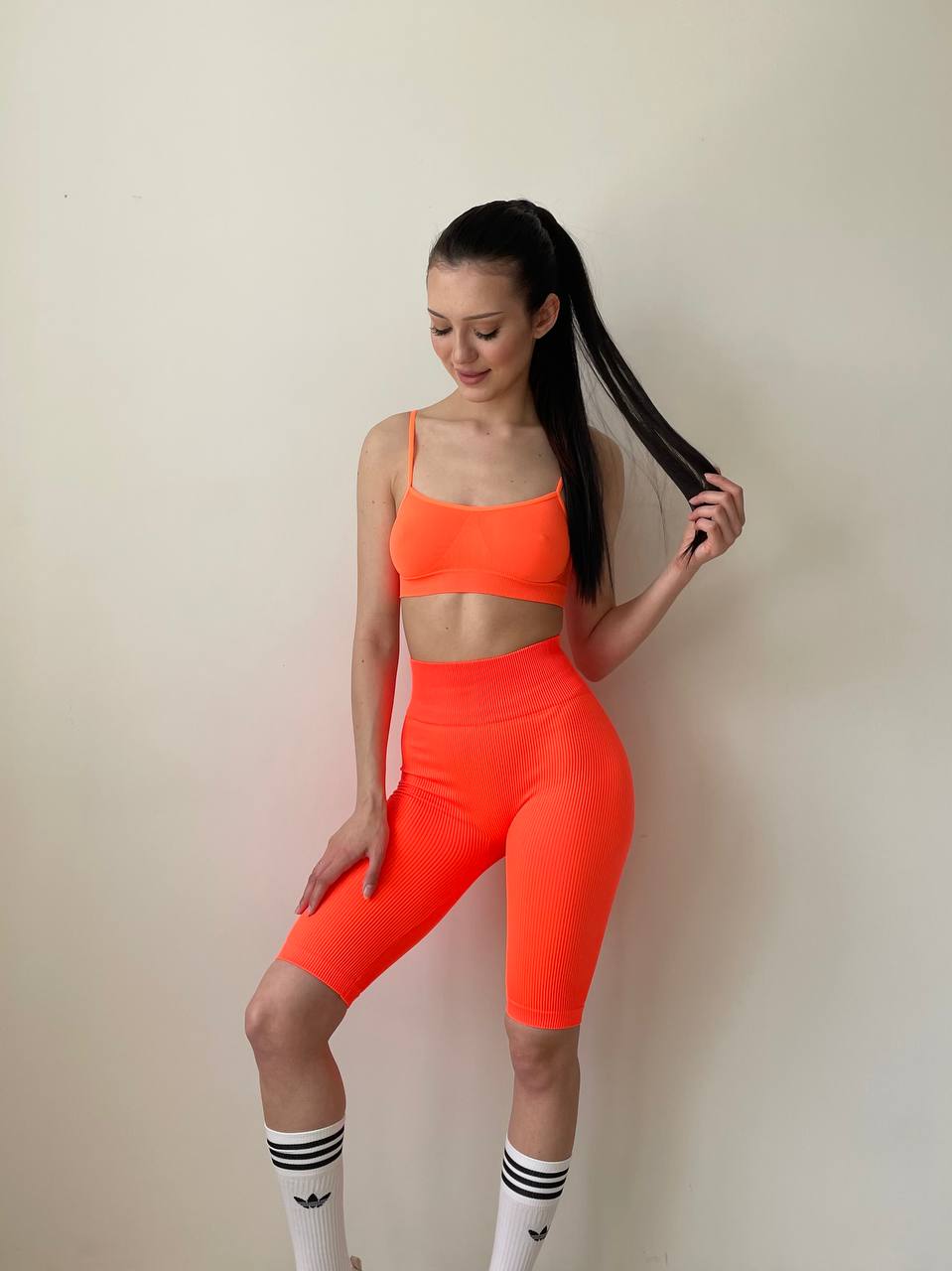 Seamless Ribbed One Size Bike Shorts in Neon Orange