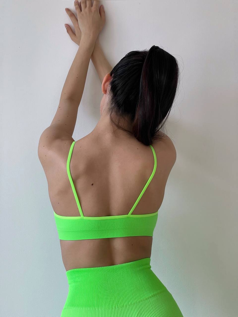 Seamless Ribbed Cami Bra in Neon Green