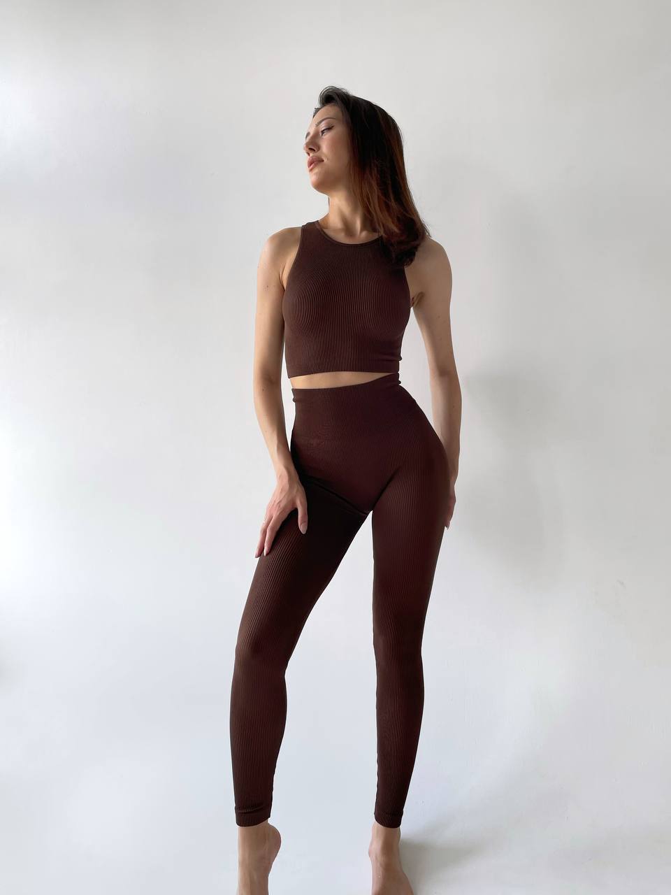 Seamless Ribbed Scrunch Leggings in Chocolate