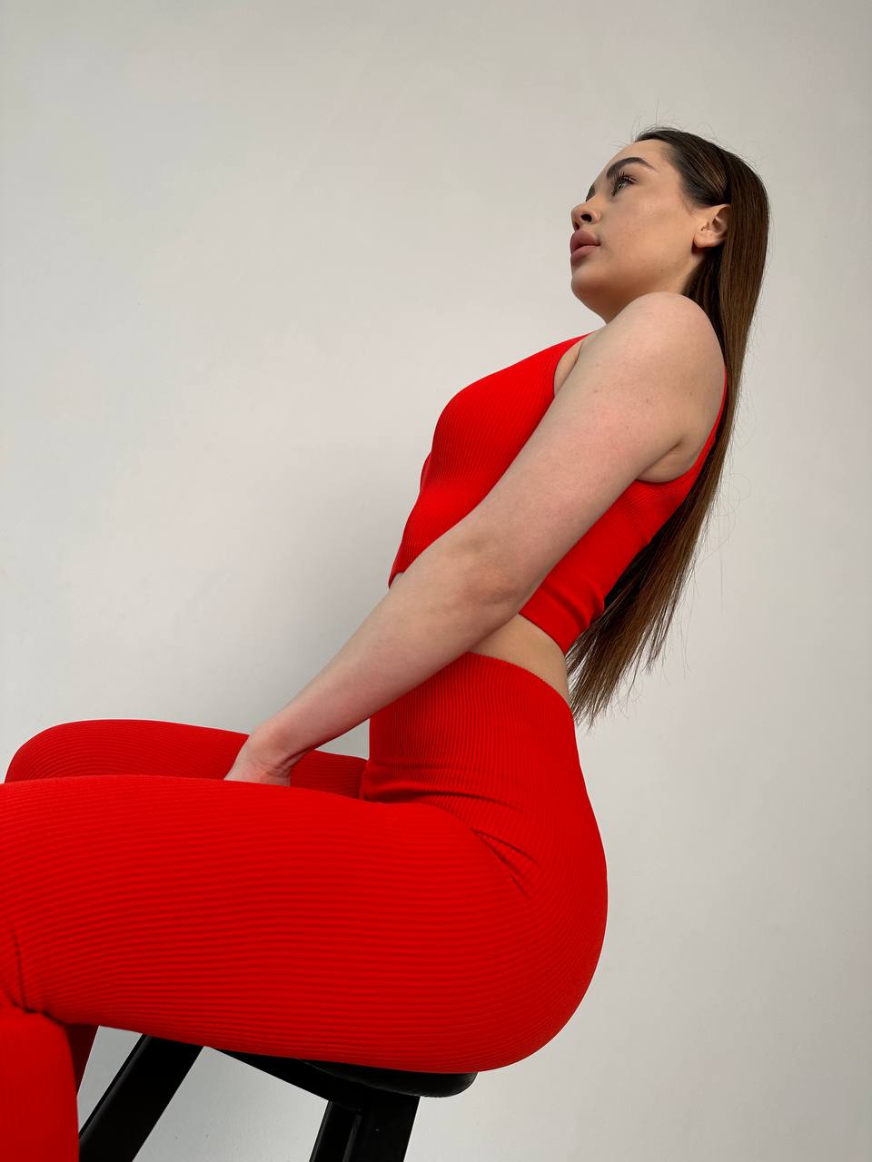 Seamless Ribbed Scrunch Leggings in Red