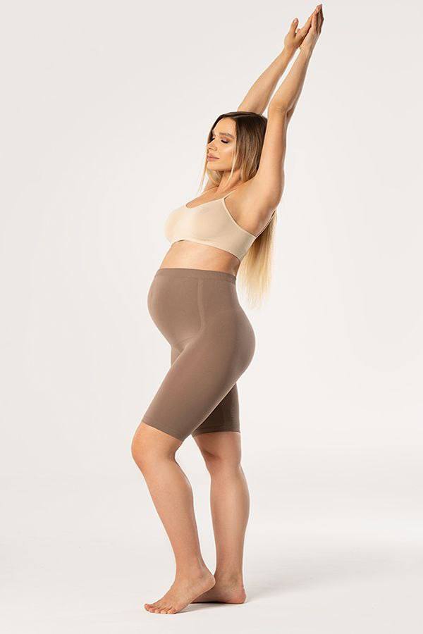 Seamless Maternity Bike Shorts in Beige