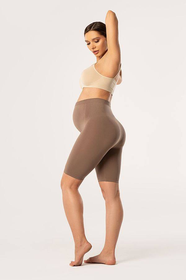 Seamless Maternity Bike Shorts in Beige