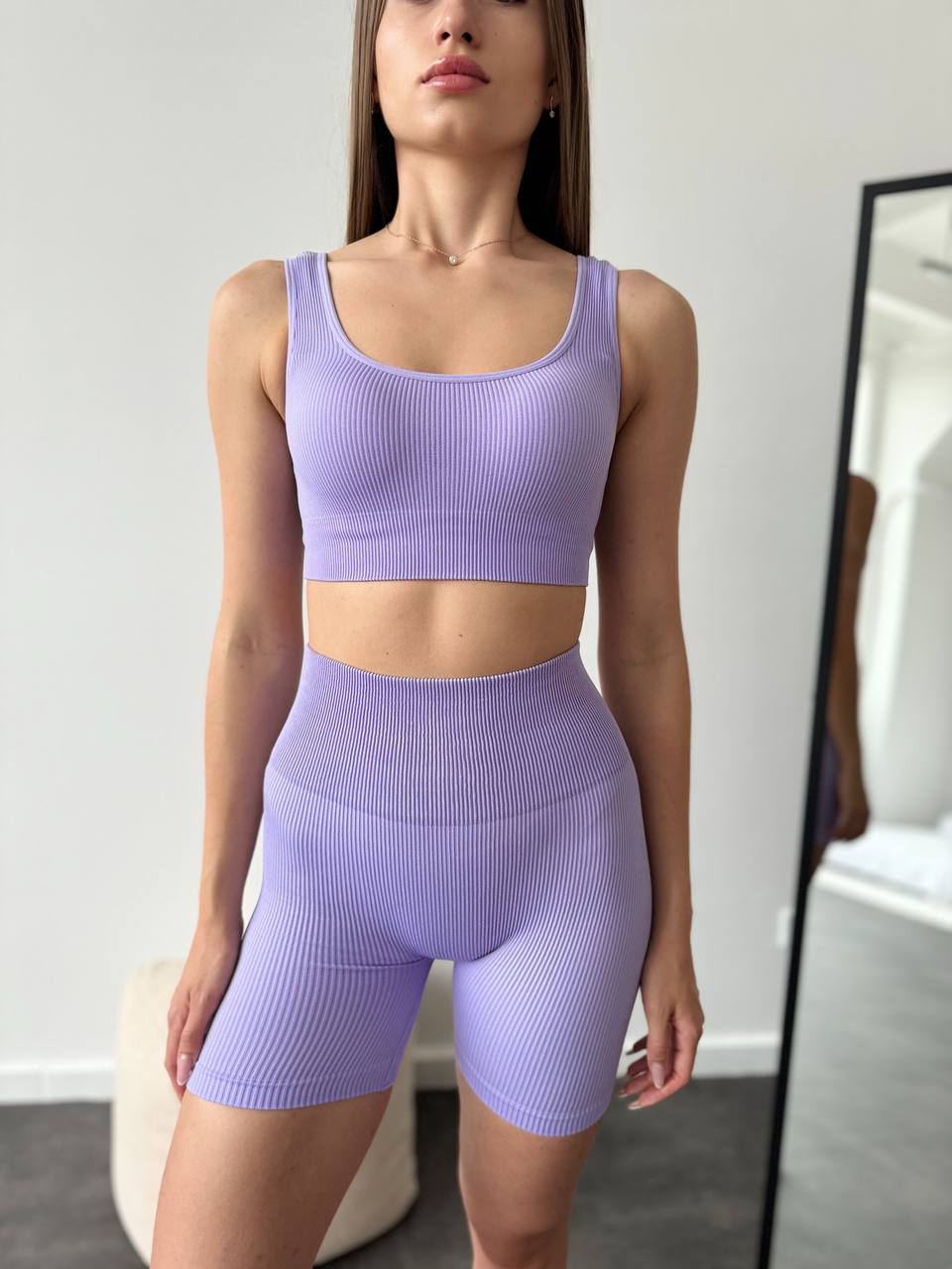 Seamless Ribbed Bra in Lavender