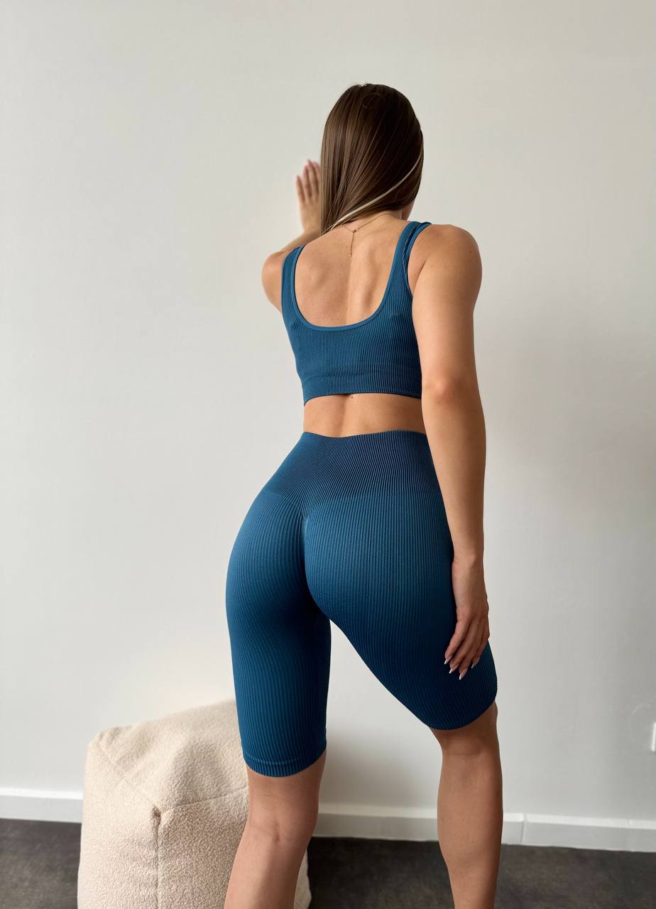 Seamless Ribbed Bra in Teal