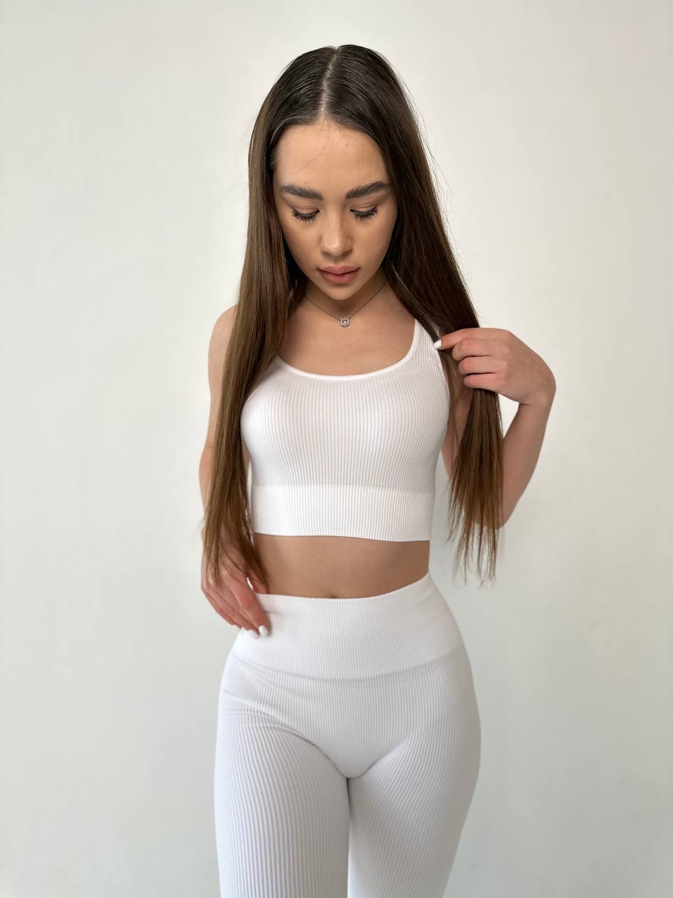 Seamless Ribbed Bra in White